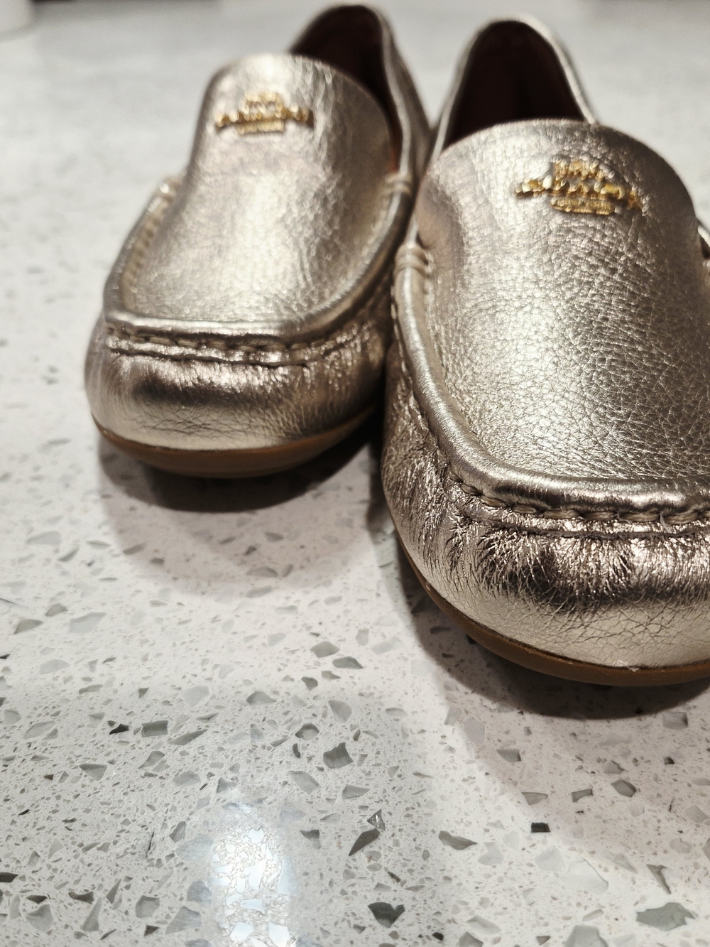 Metallic Gold Women's Leather Moccasin Loafers Size 6.5